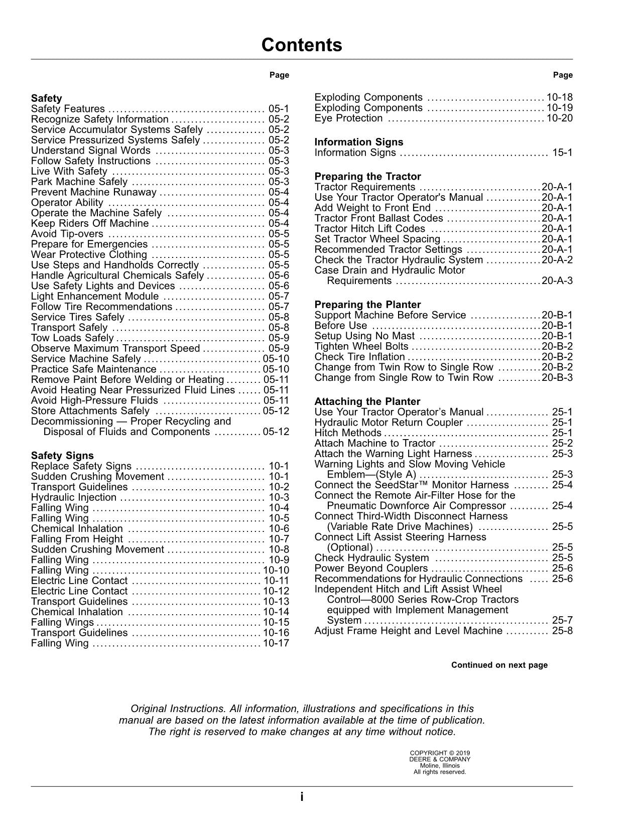 JOHN DEERE 1725 CCS 12X2 TWIN ROW PLANTER OPERATORS MANUAL