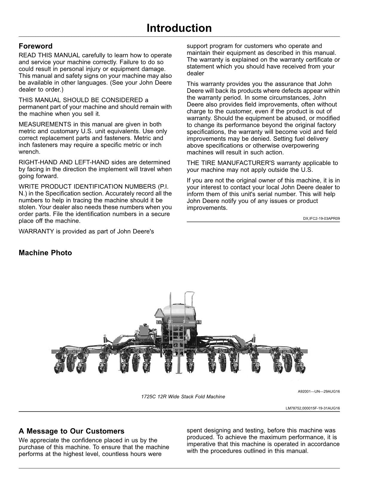 JOHN DEERE 1725C EXACTEMERGE MAXEMERGE 5E PLANTER OPERATORS MANUAL OMA125948