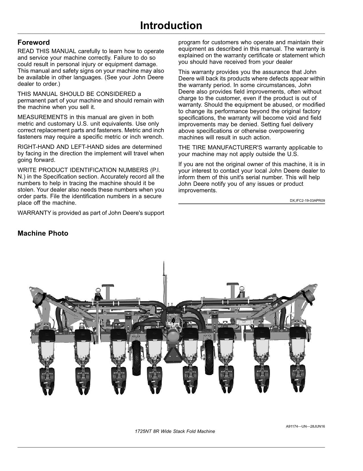 MANUEL D'UTILISATION DU SEMOIR JOHN DEERE 1725C EXACTEMERGE MAXEMERGE 5E OMA120363