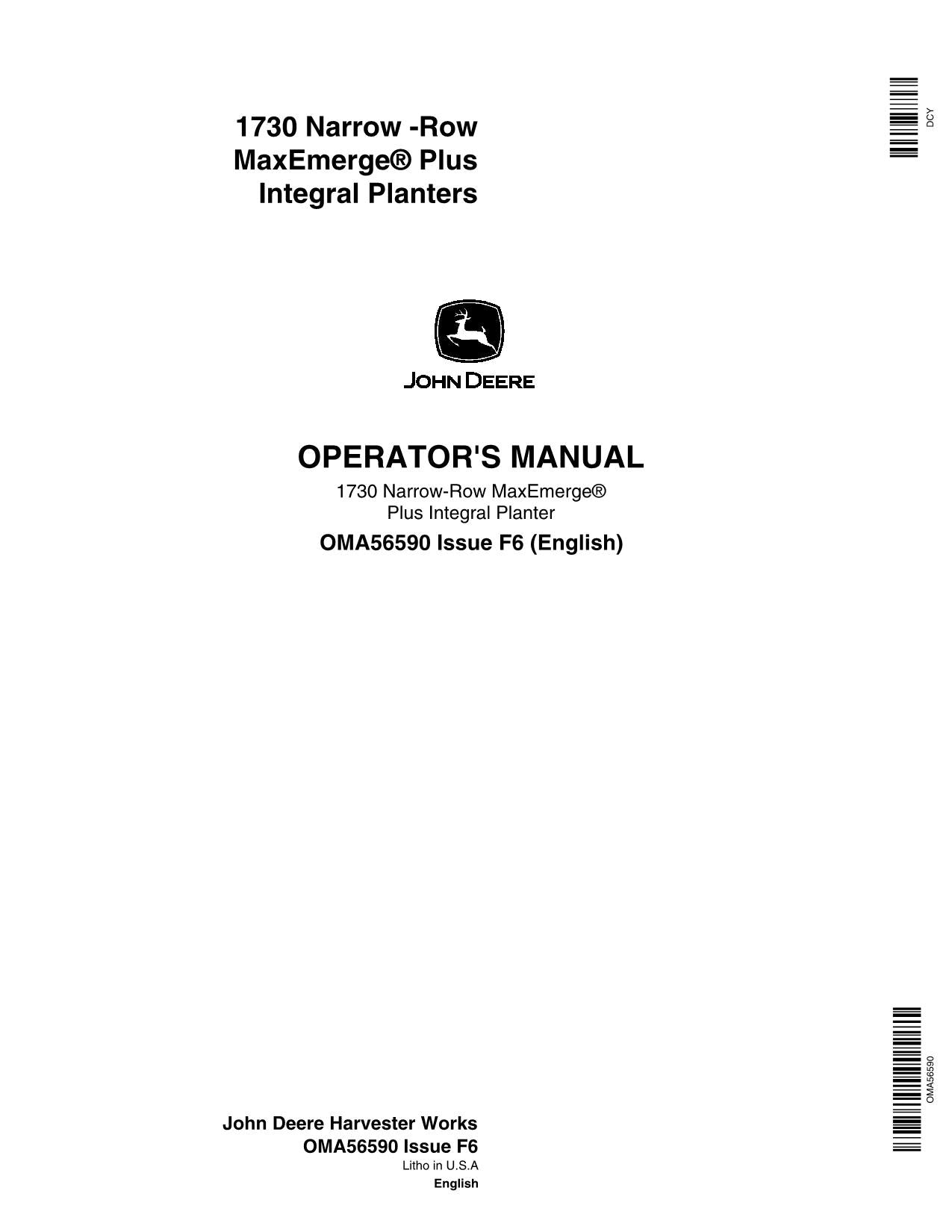 JOHN DEERE 1730 PLANTER OPERATORS MANUAL #1