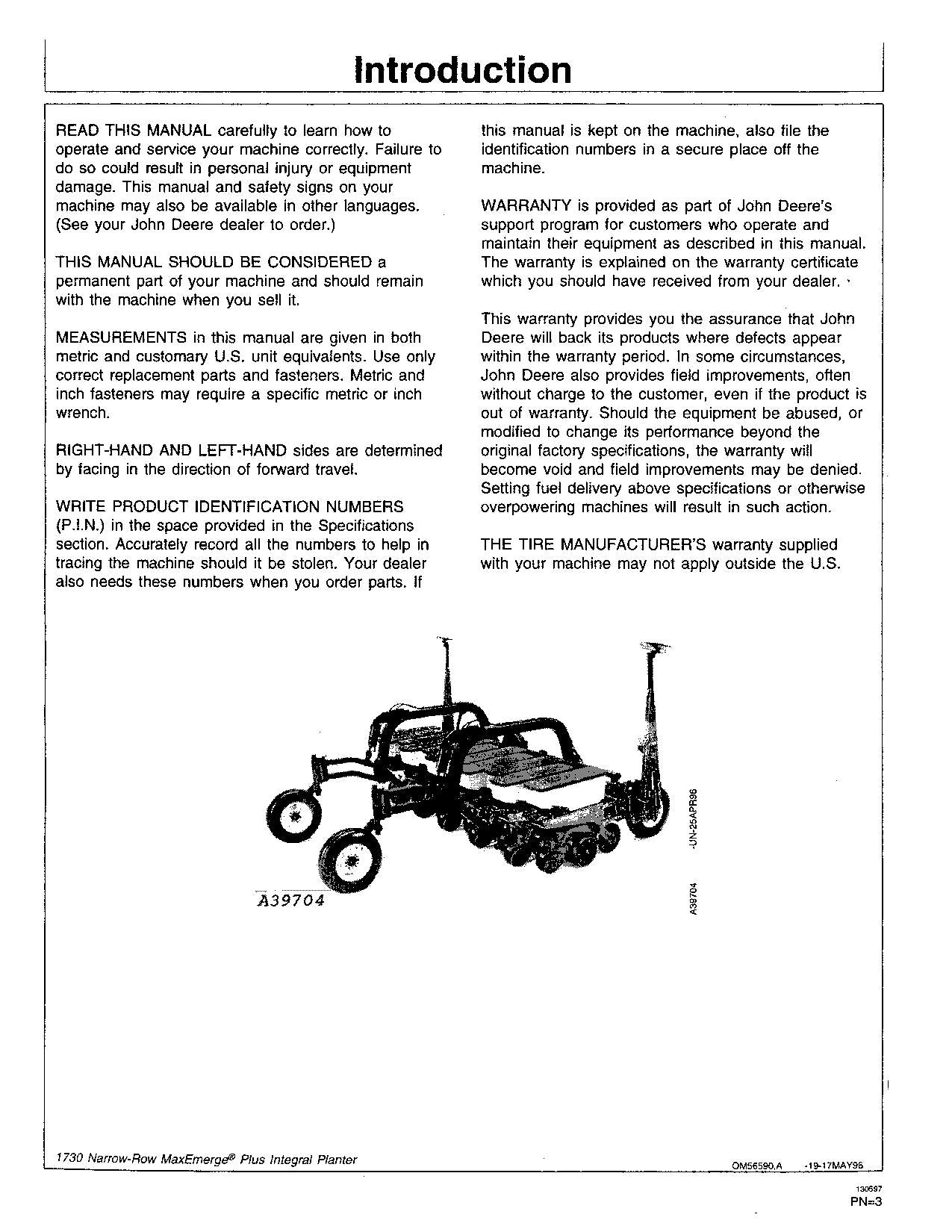 JOHN DEERE 1730 PLANTER OPERATORS MANUAL #2