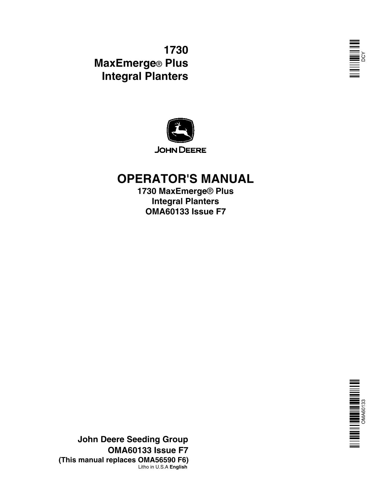 JOHN DEERE 1730 PLANTER OPERATORS MANUAL #2