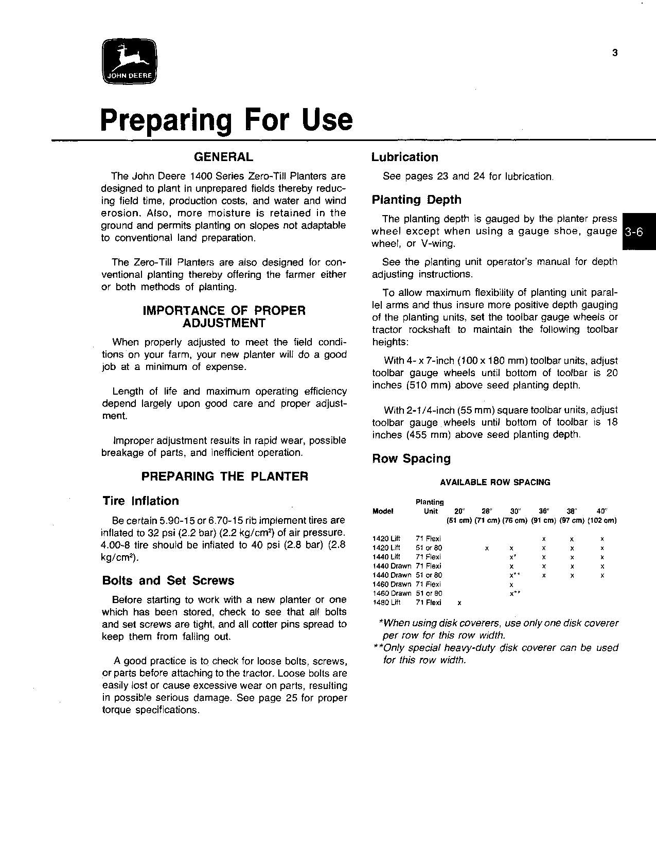 JOHN DEERE 1400 PLANTER OPERATORS MANUAL