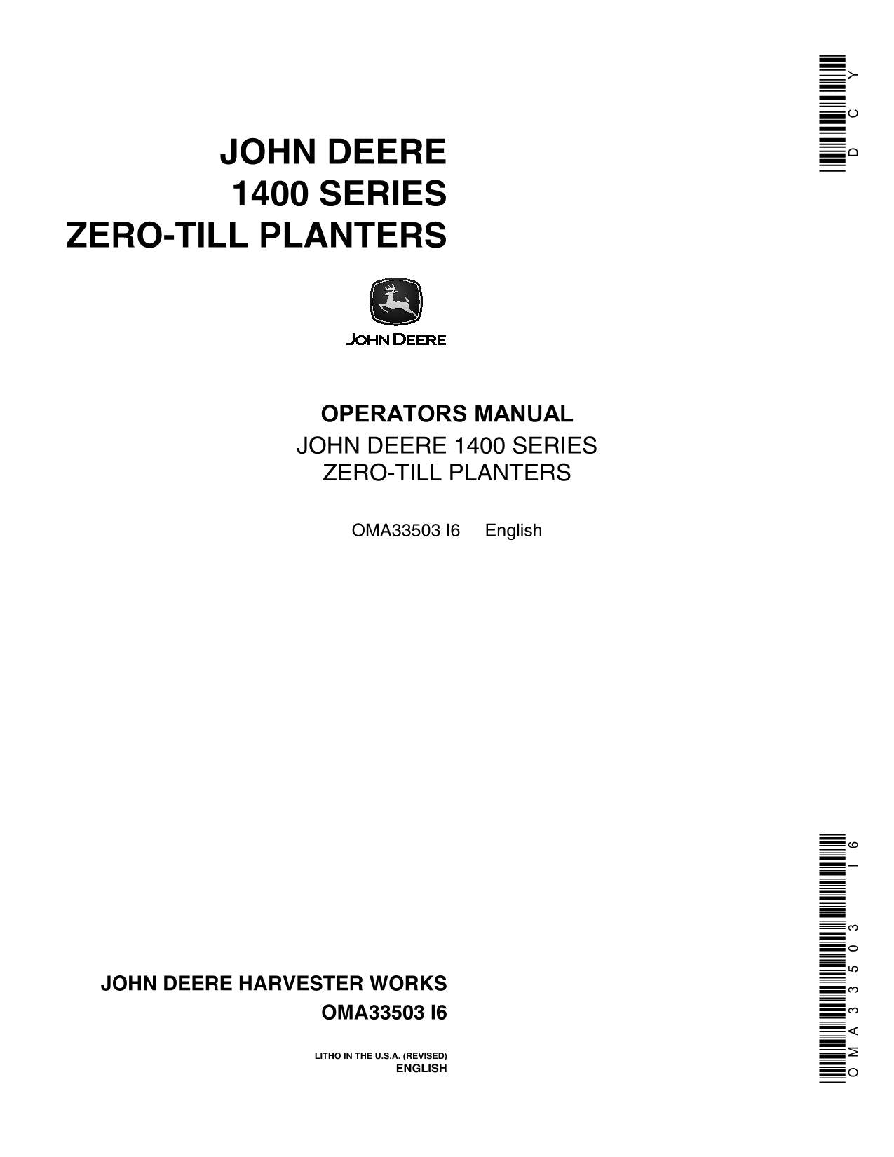 JOHN DEERE 1400 PLANTER OPERATORS MANUAL