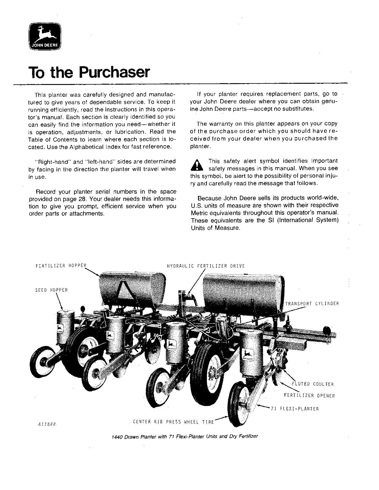 MANUEL D'UTILISATION DU SEMOIR JOHN DEERE 1400