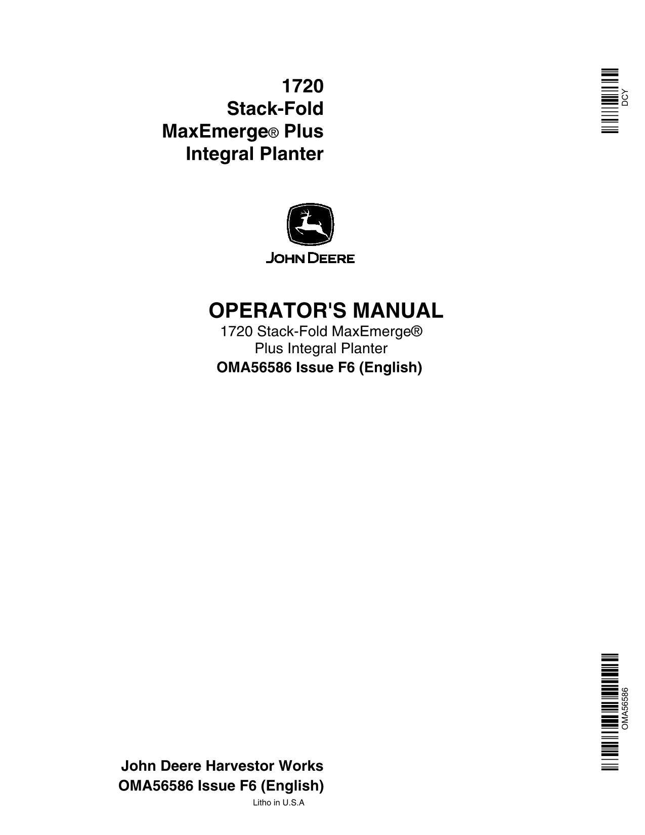 JOHN DEERE 1720 PLANTER OPERATORS MANUAL #1