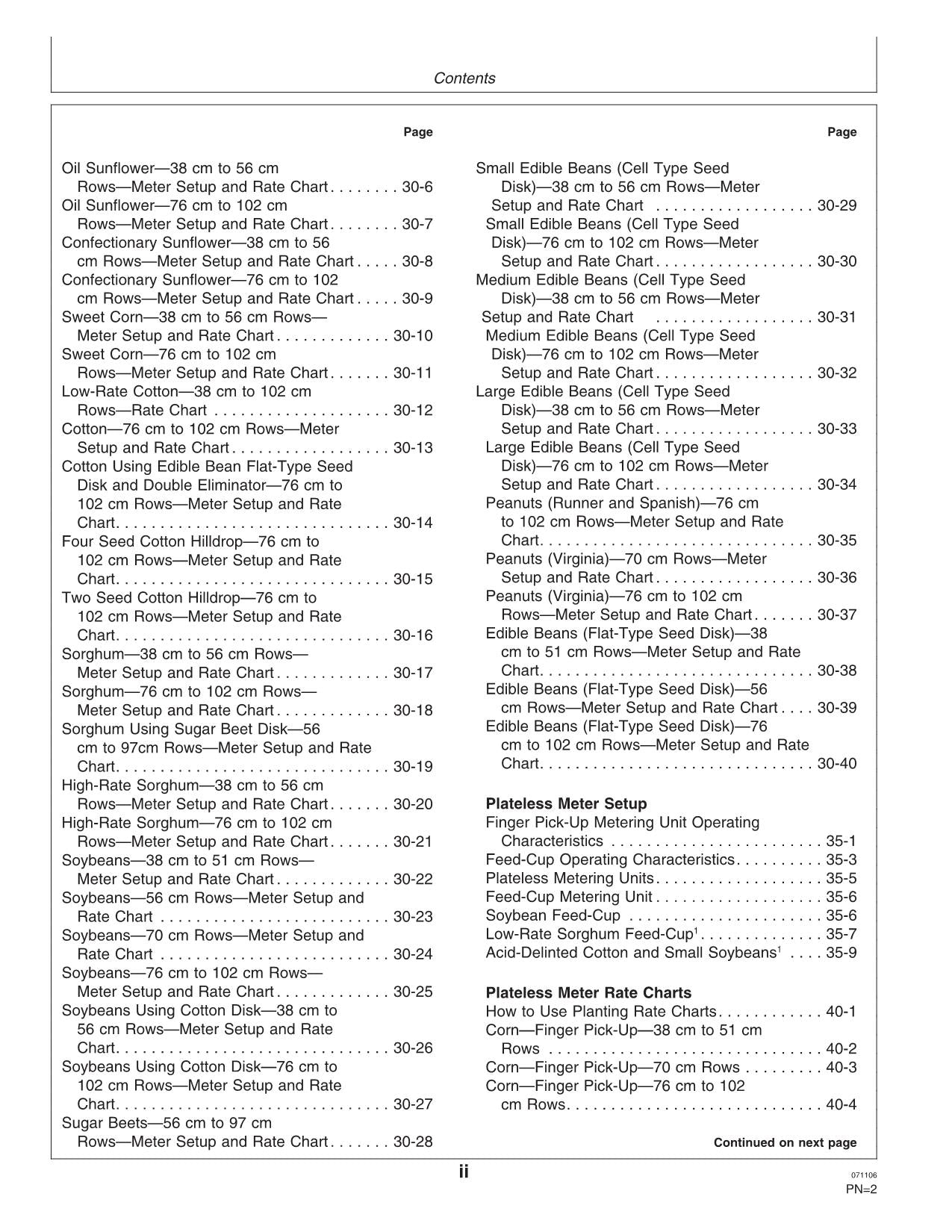 JOHN DEERE RATE CHARTS SETTINGS METRIC UNITS PLANTER OPERATORS MANUAL #2