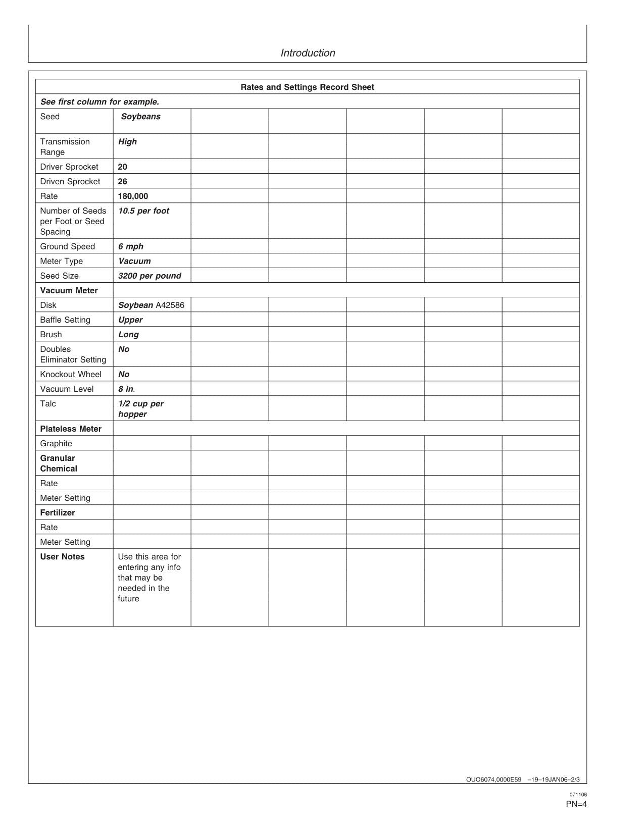 JOHN DEERE RATE CHARTS SETTINGS METRIC UNITS PLANTER OPERATORS MANUAL #2