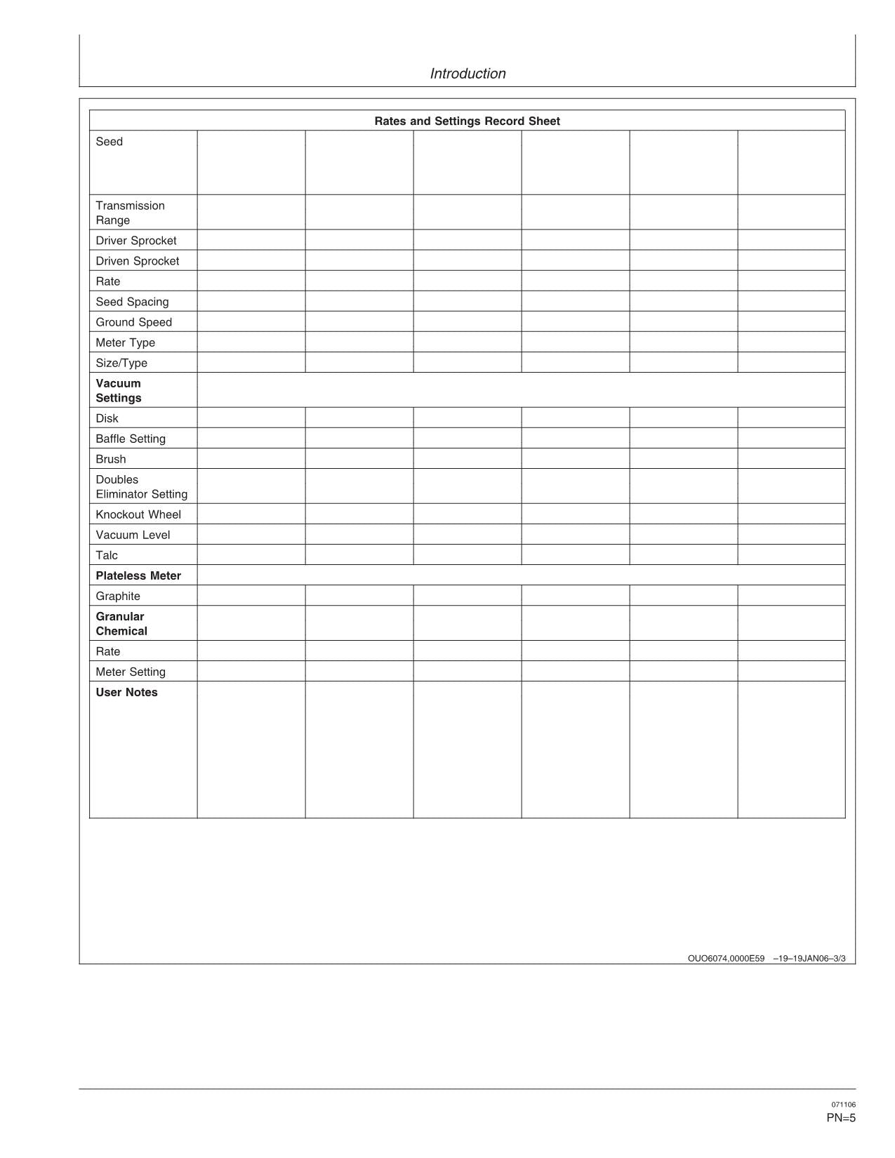 JOHN DEERE RATE CHARTS SETTINGS METRIC UNITS PLANTER OPERATORS MANUAL #2