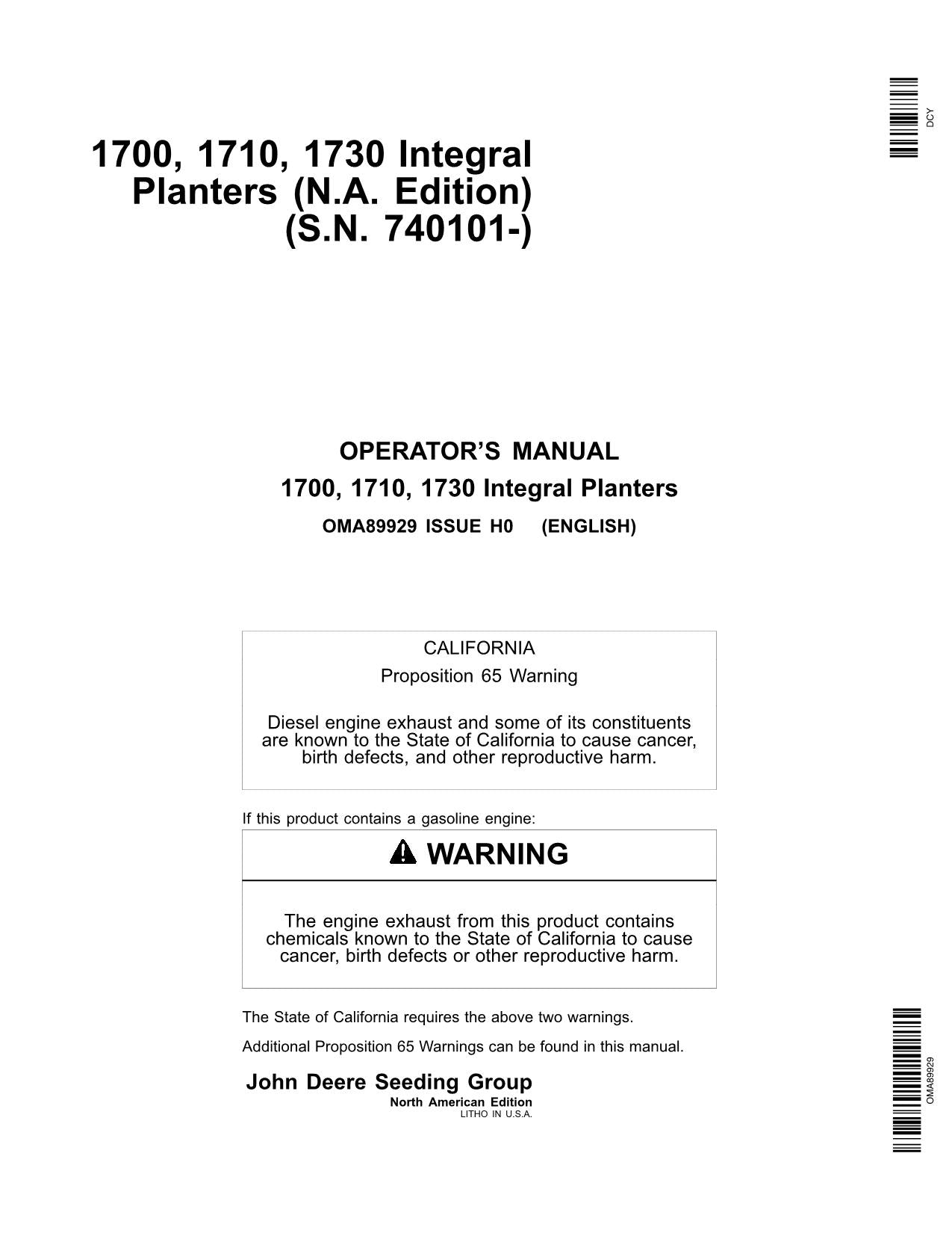 JOHN DEERE 1700 1730 1710 PLANTER OPERATORS MANUAL #2