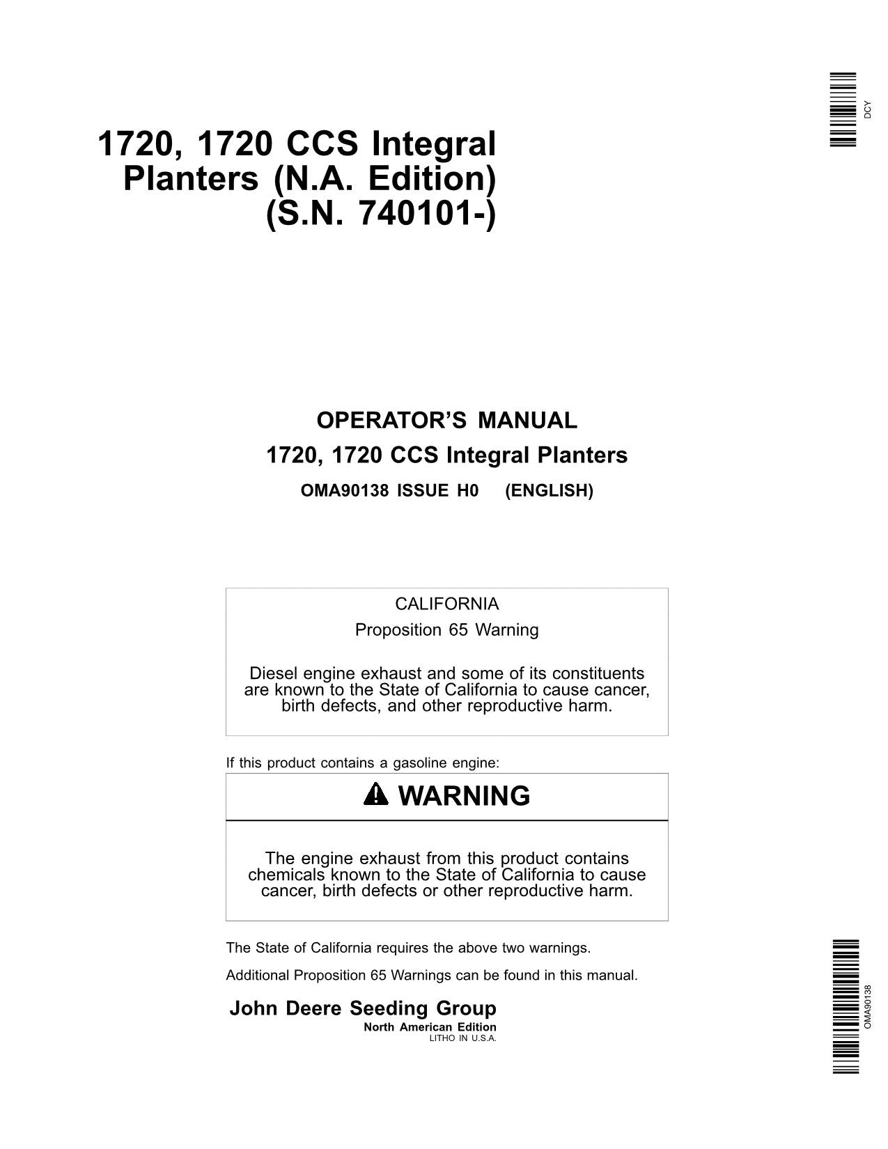 JOHN DEERE 1720 CCS 1720 PLANTER OPERATORS MANUAL #1