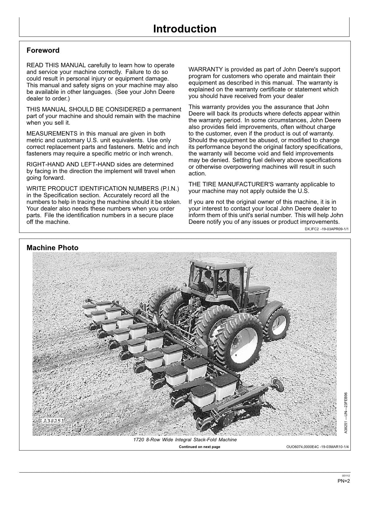 JOHN DEERE 1720 1720 CCS PLANTER OPERATORS MANUAL #2