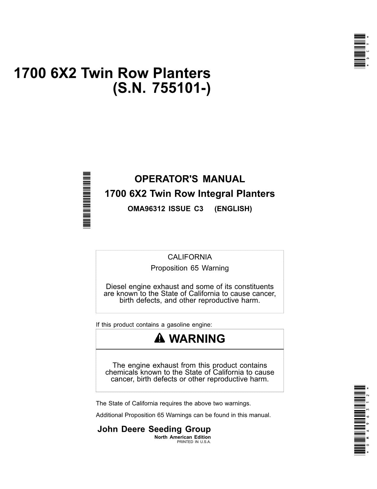 JOHN DEERE 1700 PLANTER OPERATORS MANUAL #3