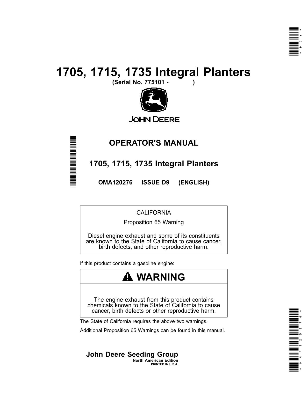 JOHN DEERE 1705  1715  1735 PLANTER OPERATORS MANUAL #2