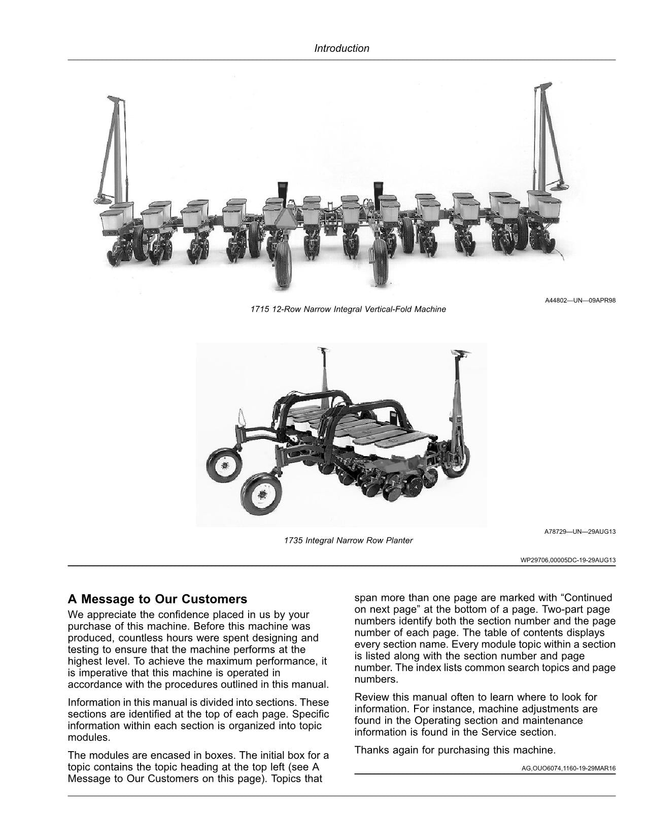 JOHN DEERE 1705  1715  1735 PLANTER OPERATORS MANUAL #2