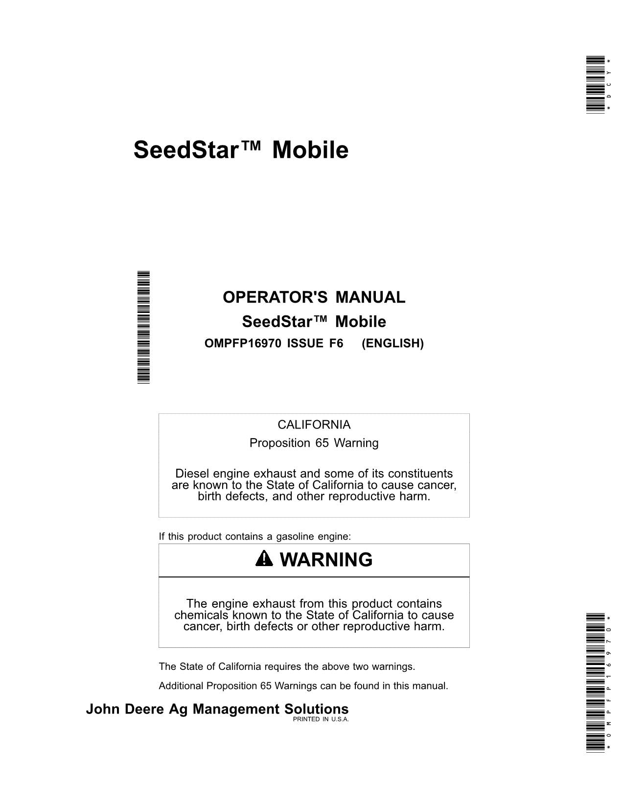 JOHN DEERE AMS SEEDSTAR MOBILE PLANTER OPERATORS MANUAL