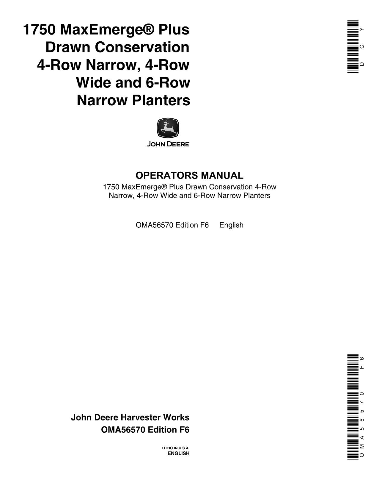 JOHN DEERE 1750 PLANTER OPERATORS MANUAL #1