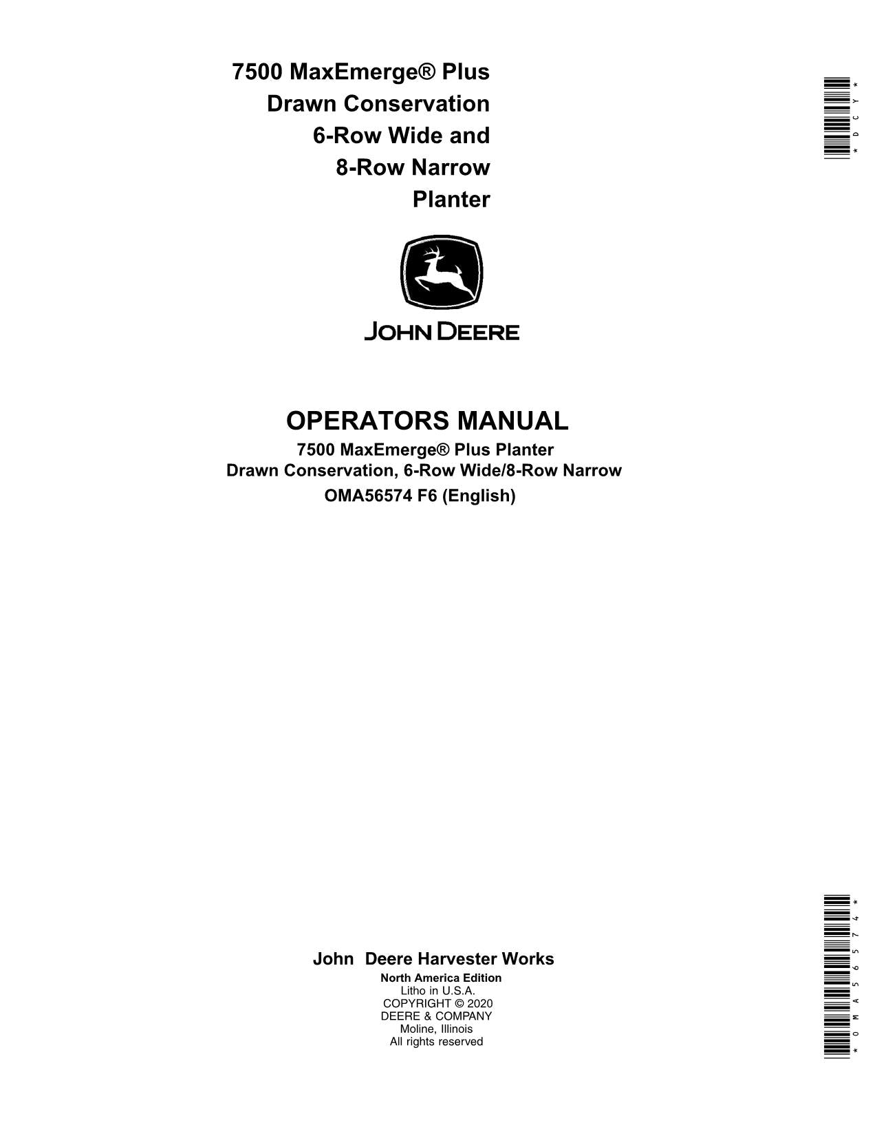 JOHN DEERE 1750 6RW - 8RN PLANTER OPERATORS MANUAL