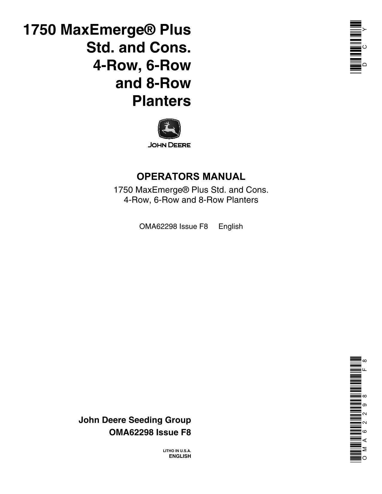 JOHN DEERE 1750 PLANTER OPERATORS MANUAL #4