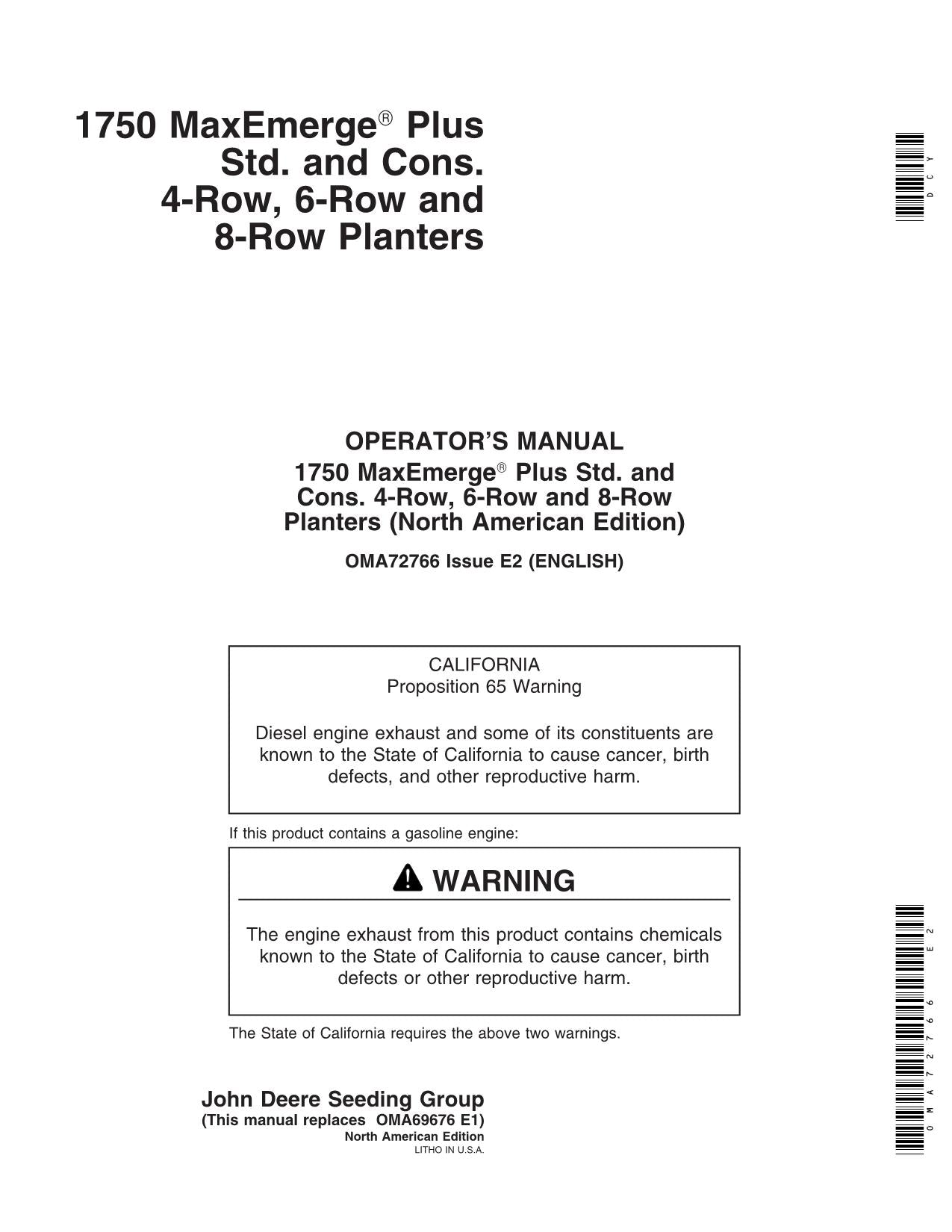 JOHN DEERE 1750 PLANTER OPERATORS MANUAL #7