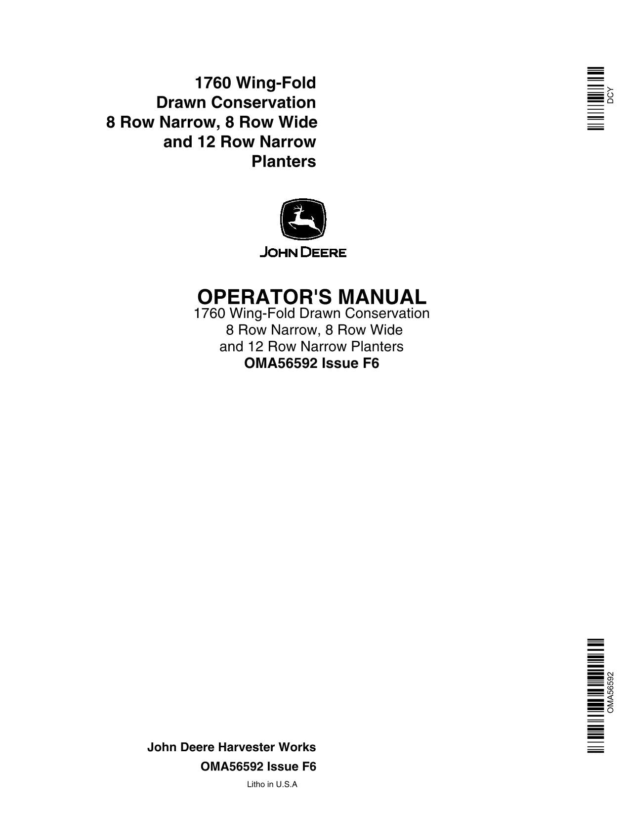 JOHN DEERE 1760 8 ROW NARROW 8 ROW WIDE  PLANTER OPERATORS MANUAL #2