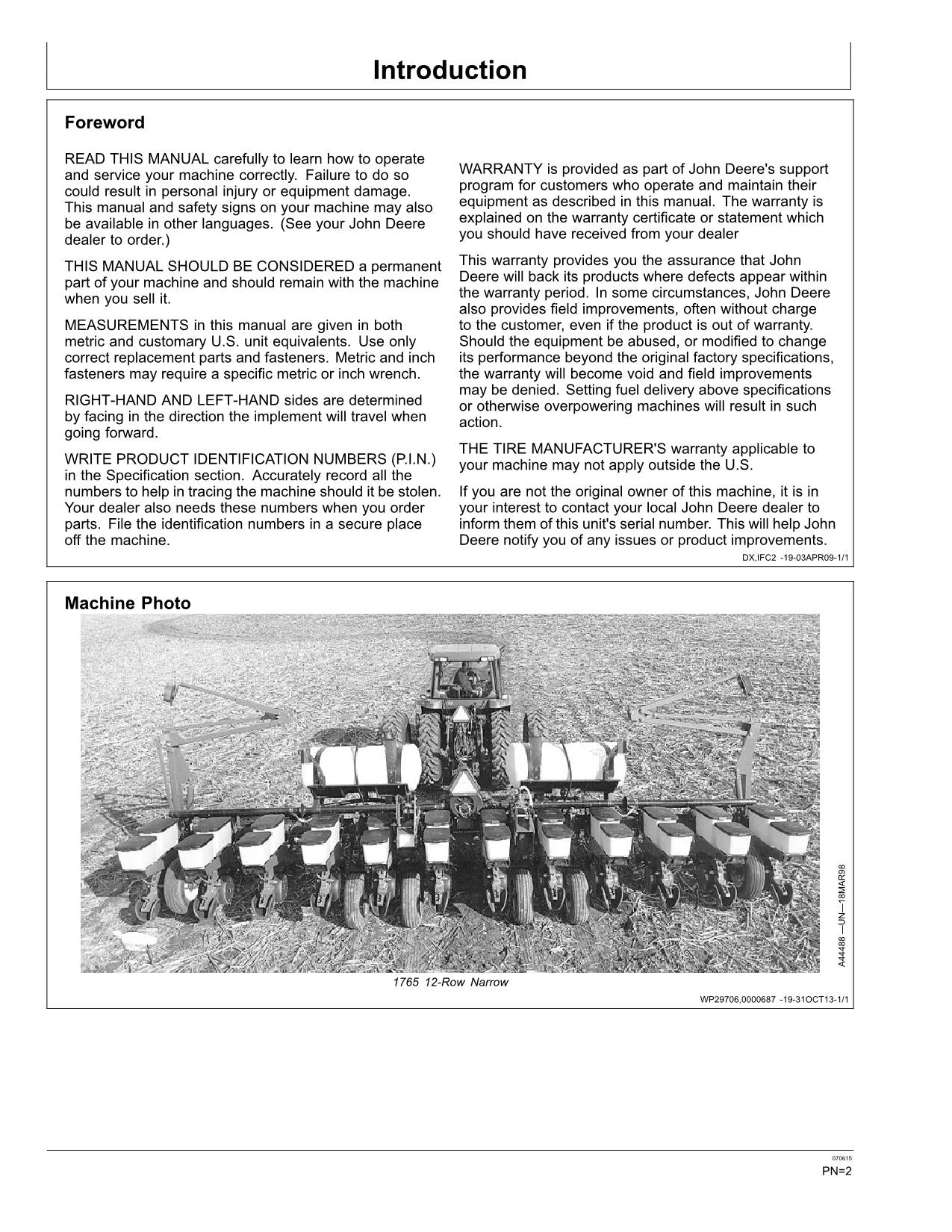 JOHN DEERE 1765 1765NT PLANTER OPERATORS MANUAL #2