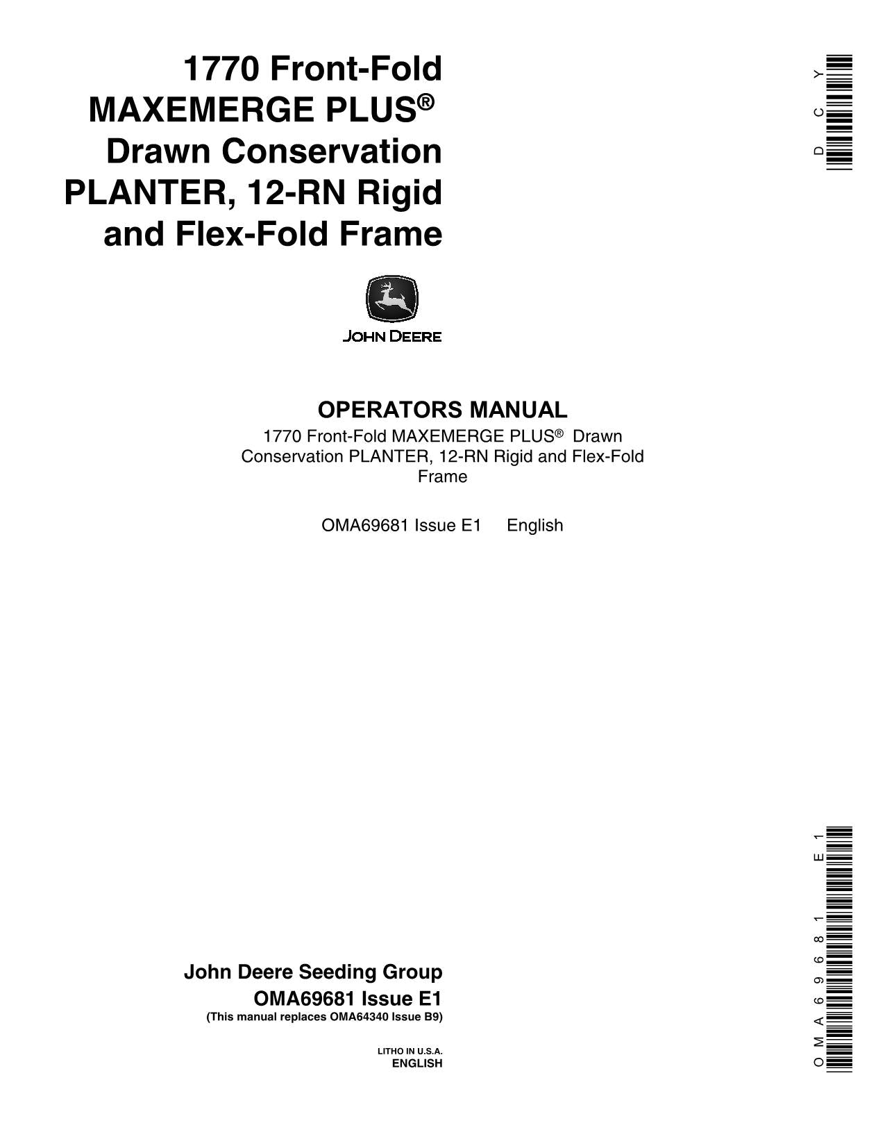 JOHN DEERE 1770 PLANTER OPERATORS MANUAL #4