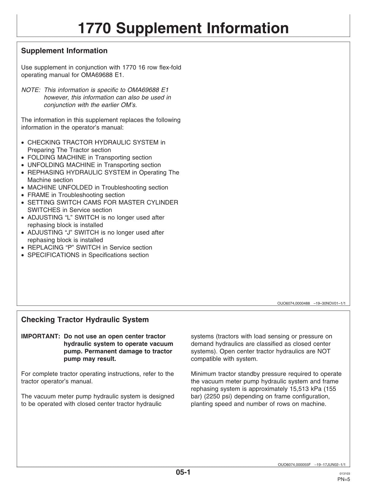 JOHN DEERE 7200 1770 PLANTER OPERATORS MANUAL #1