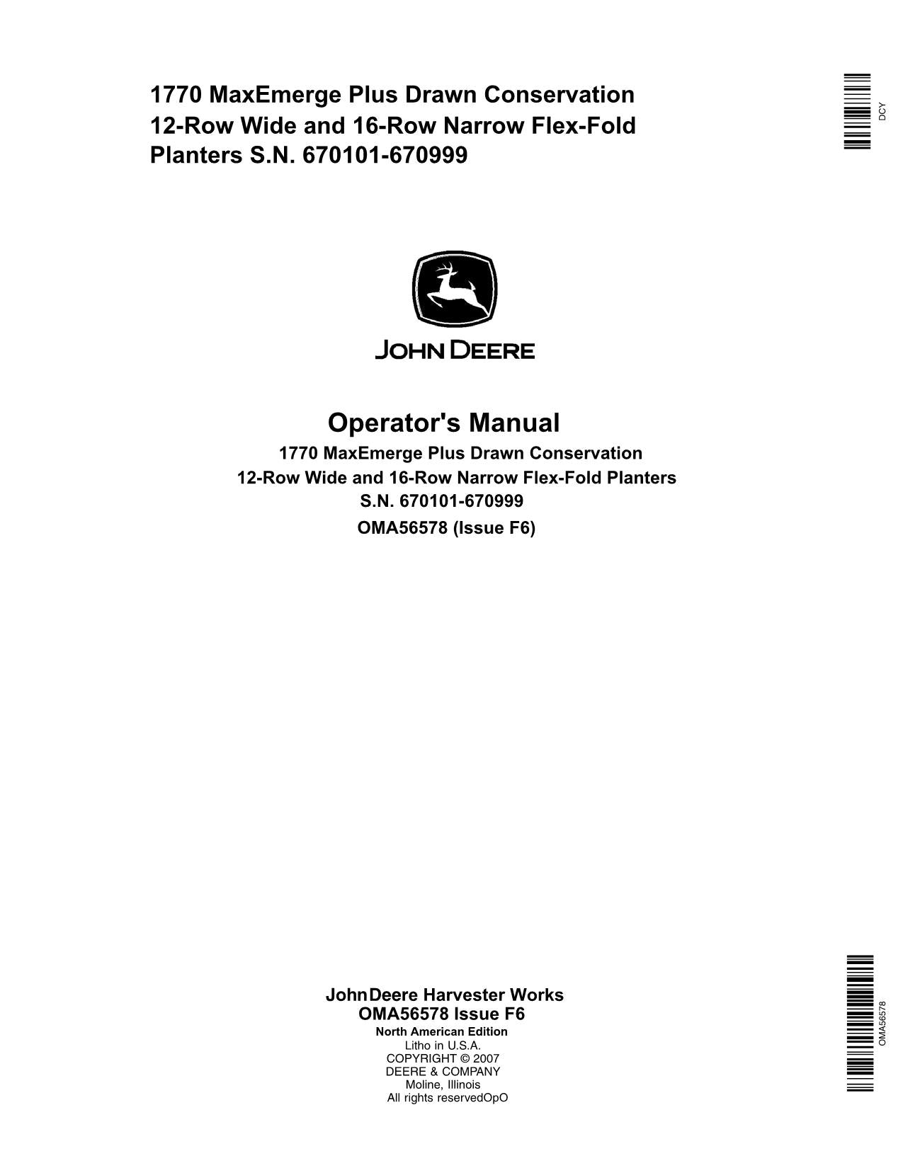 JOHN DEERE 1770 PLANTER OPERATORS MANUAL #6