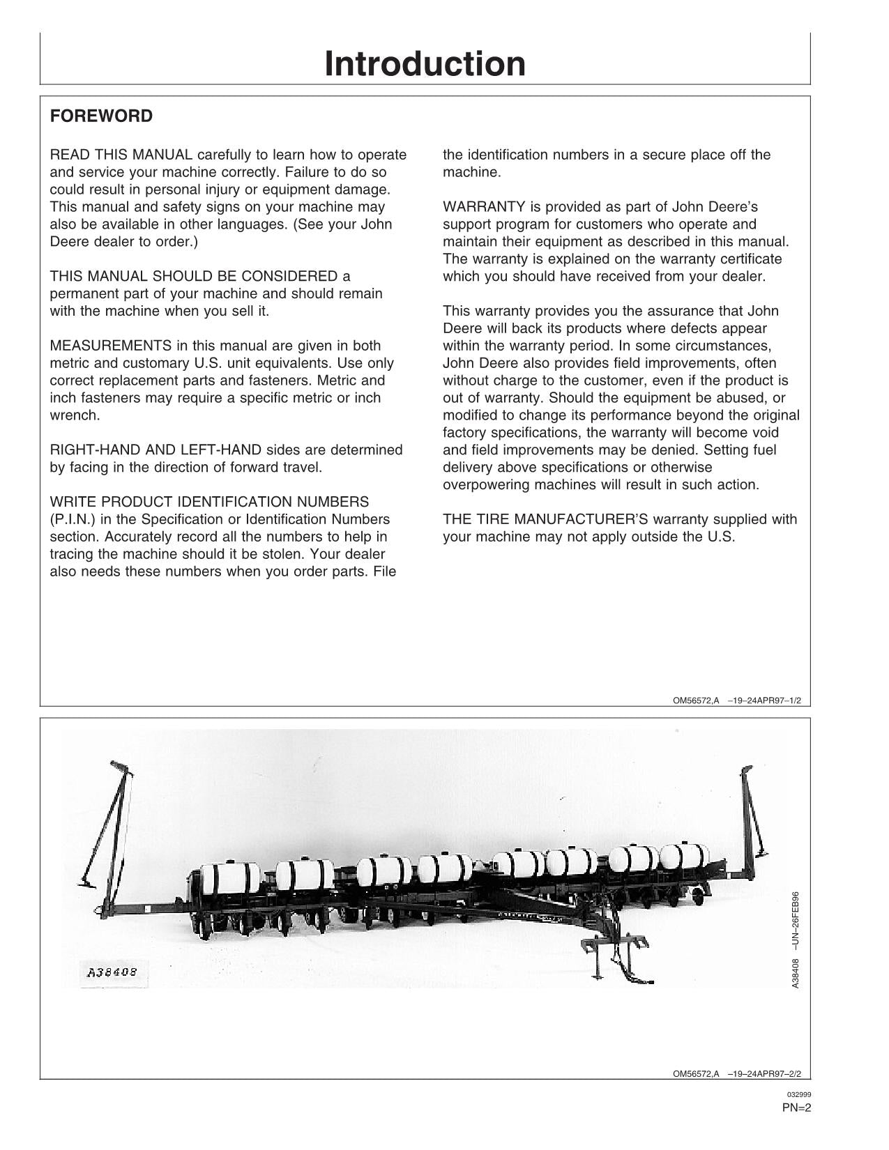 JOHN DEERE 1770 PLANTER OPERATORS MANUAL serial 685101-690999