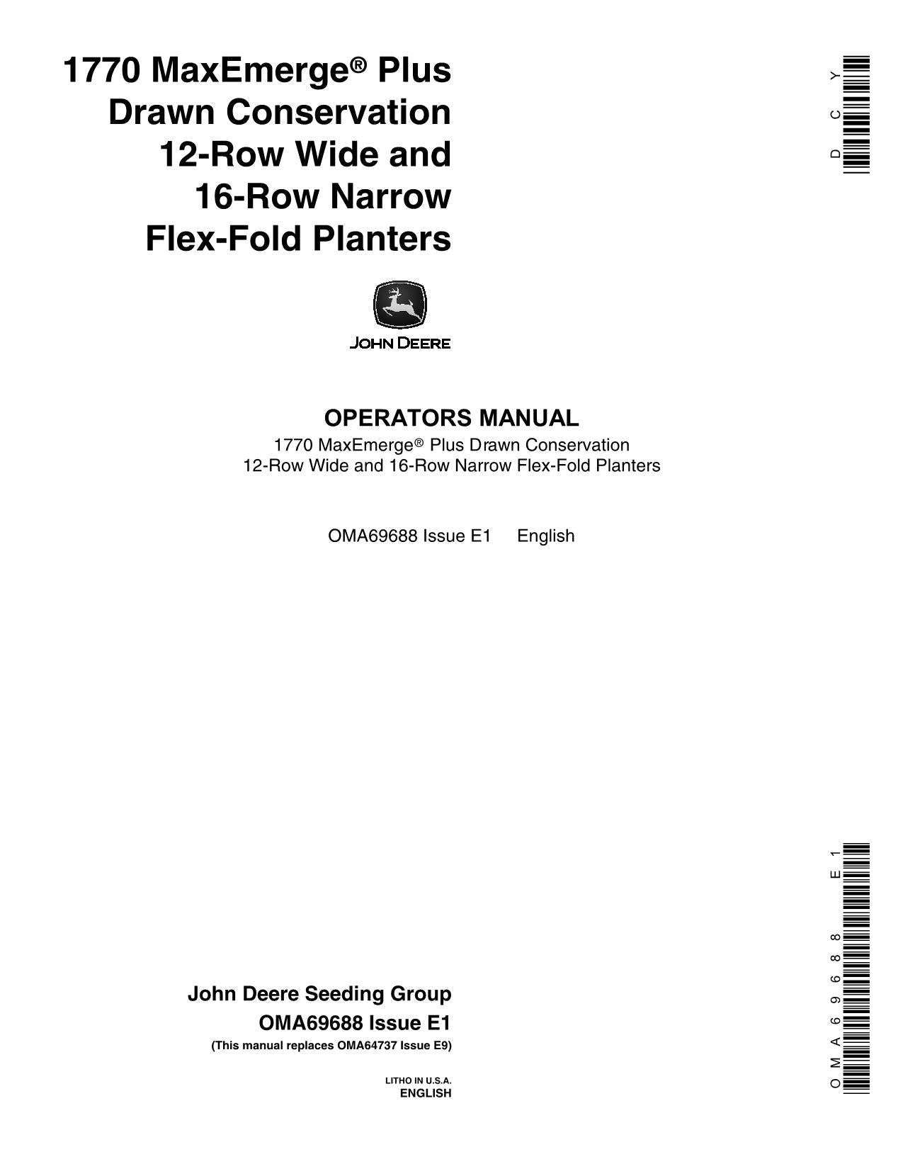 MANUEL D'UTILISATION DU SEMOIR JOHN DEERE 1770 OMA69688