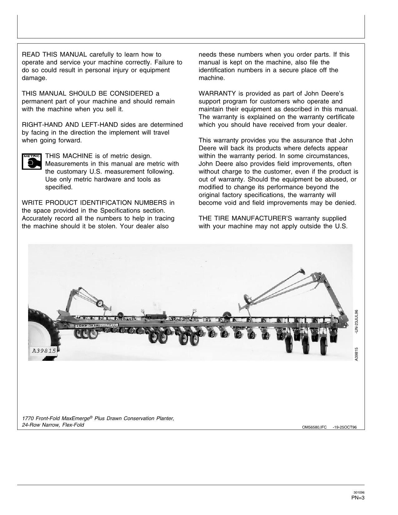 JOHN DEERE 1770 PLANTER OPERATORS MANUAL #10