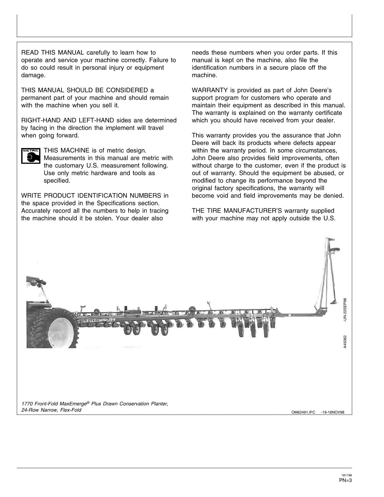 MANUEL D'UTILISATION DU SEMOIR JOHN DEERE 1770 #12