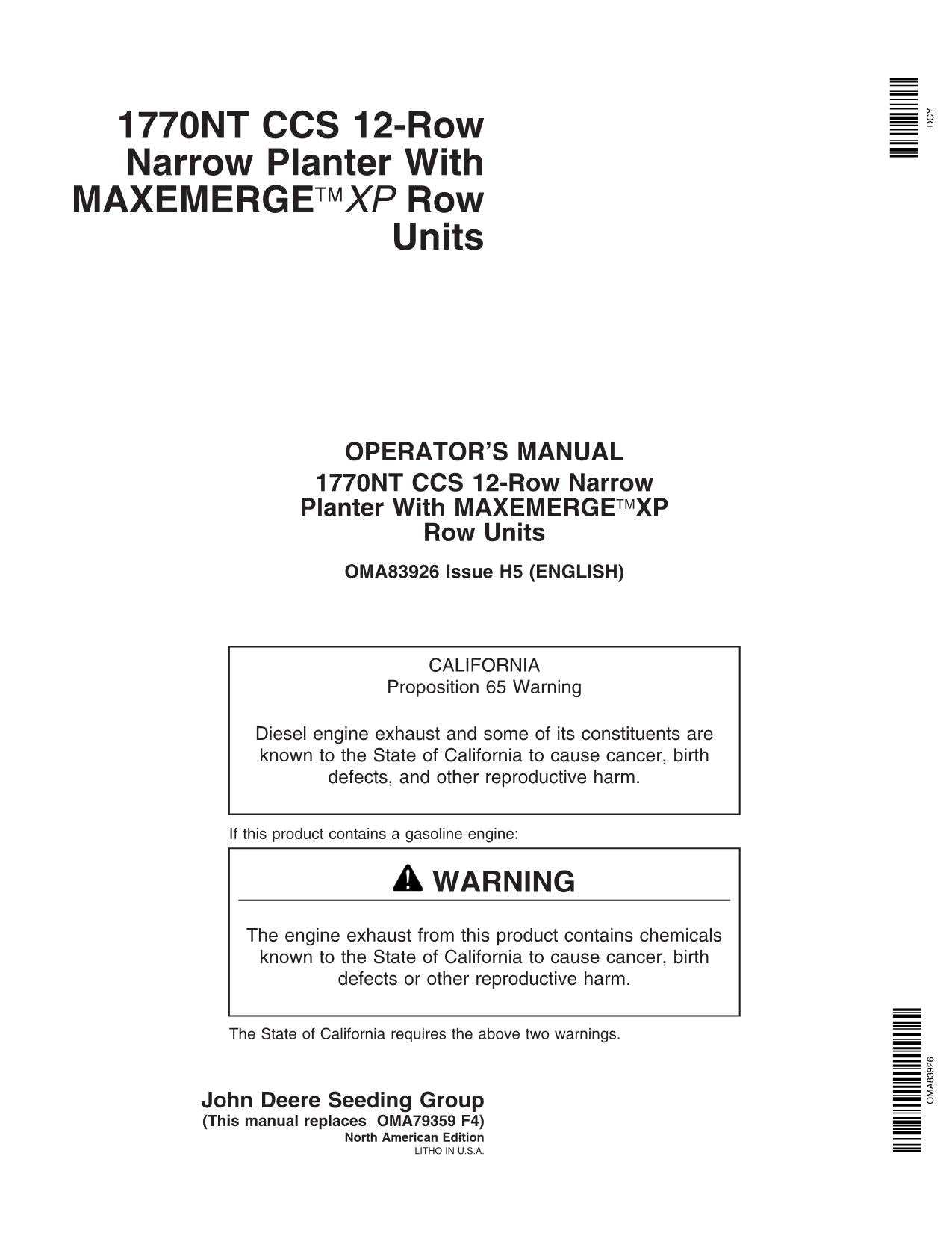 JOHN DEERE 1770NT PLANTER OPERATORS MANUAL #3