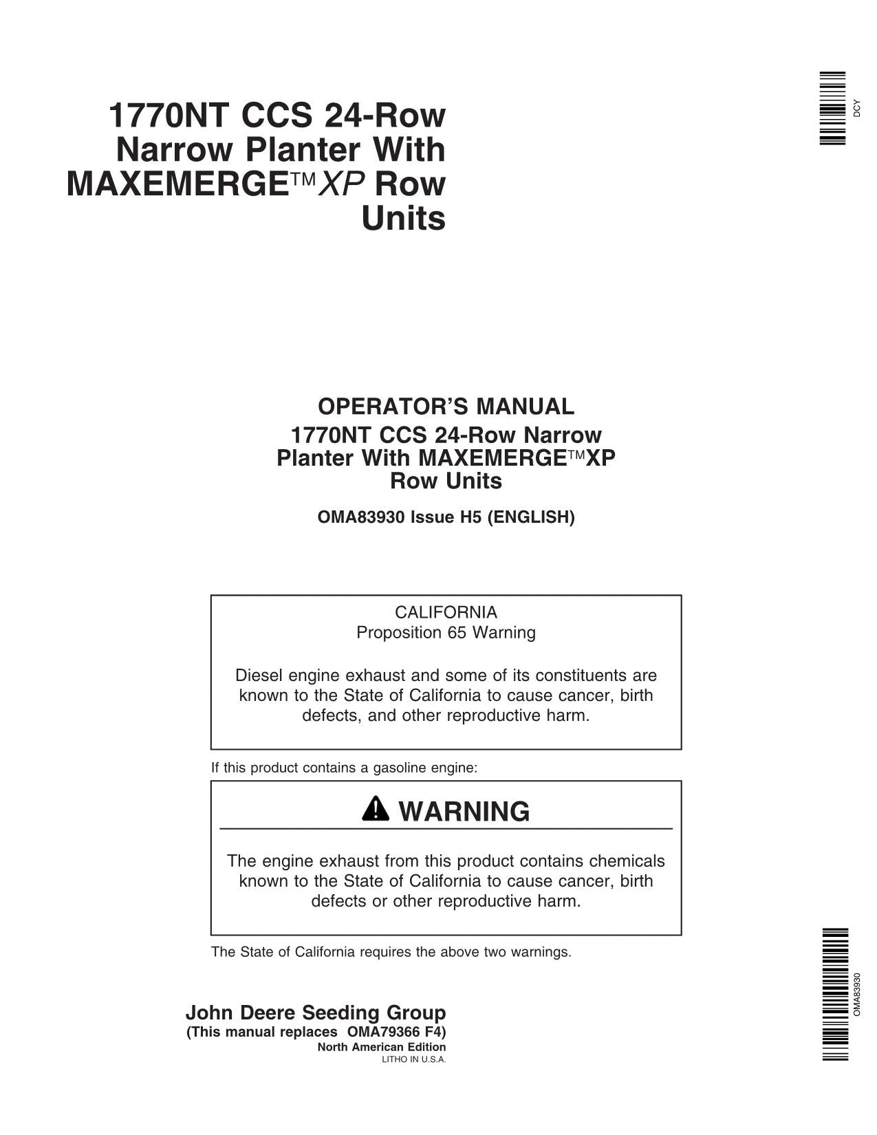 JOHN DEERE 1770NT PLANTER OPERATORS MANUAL #4