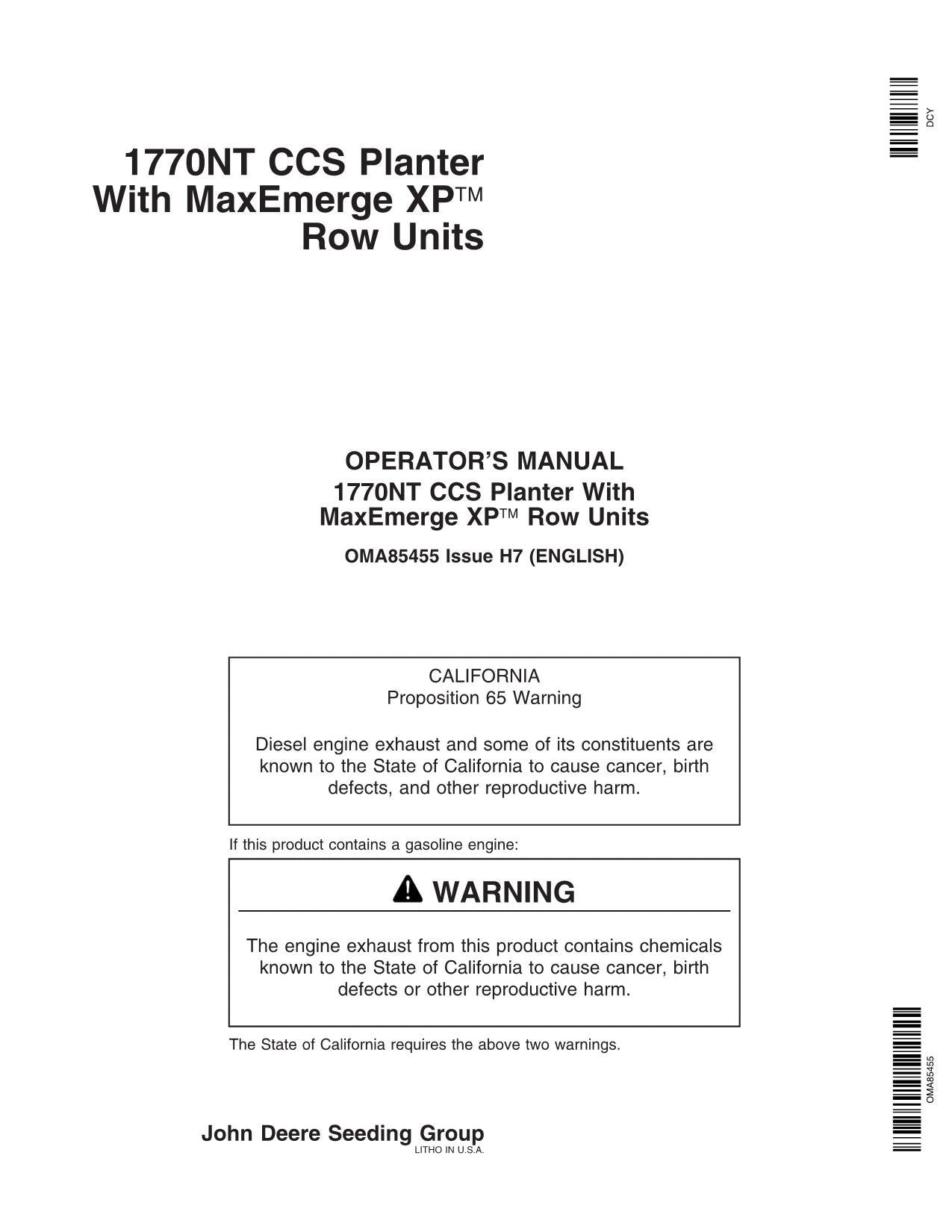 JOHN DEERE 1770NT PLANTER OPERATORS MANUAL #5