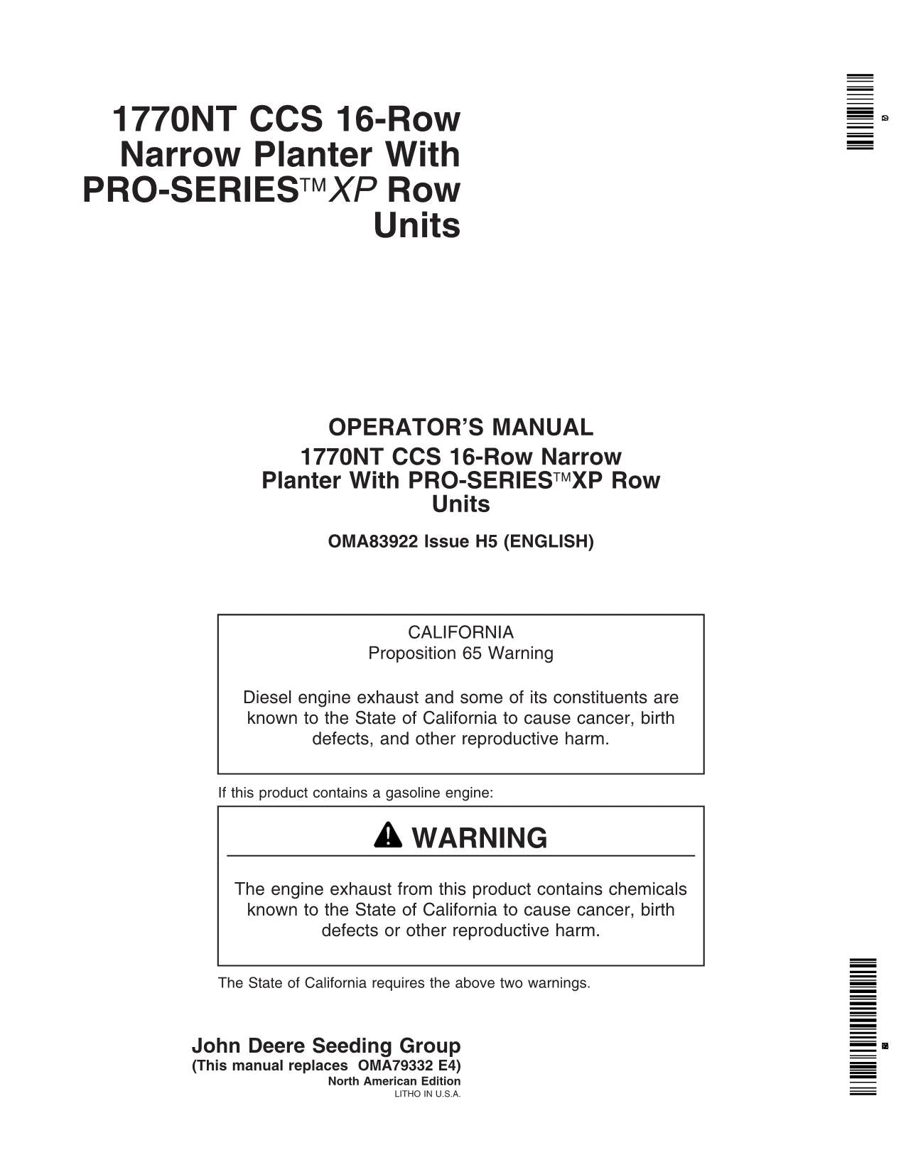 JOHN DEERE 1770NT PLANTER OPERATORS MANUAL #11