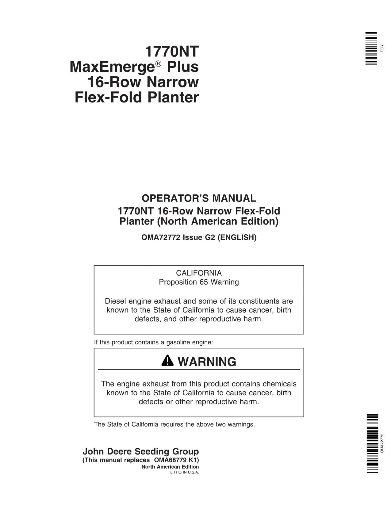 JOHN DEERE 1770NT PLANTER OPERATORS MANUAL #21