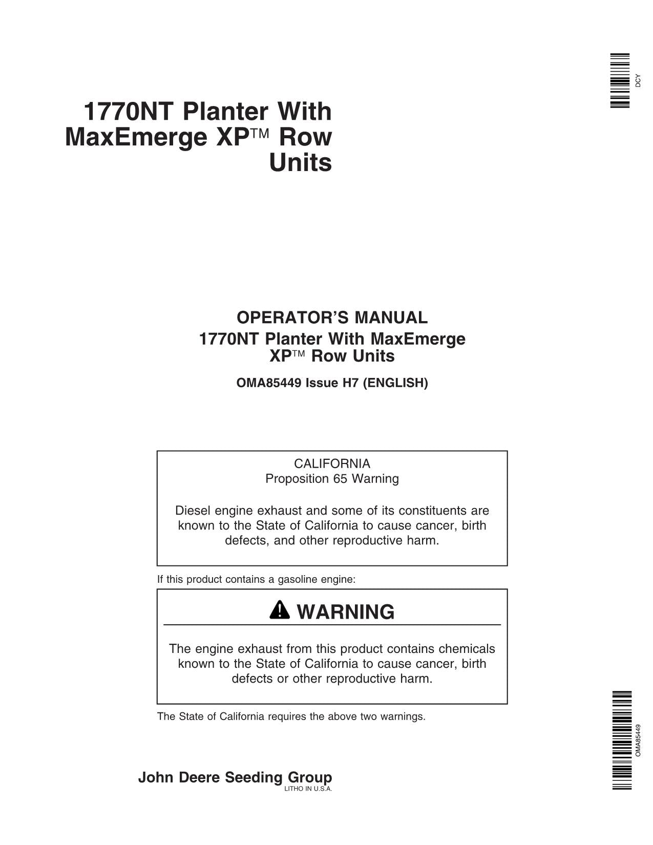 JOHN DEERE 1770NT PLANTER OPERATORS MANUAL #25