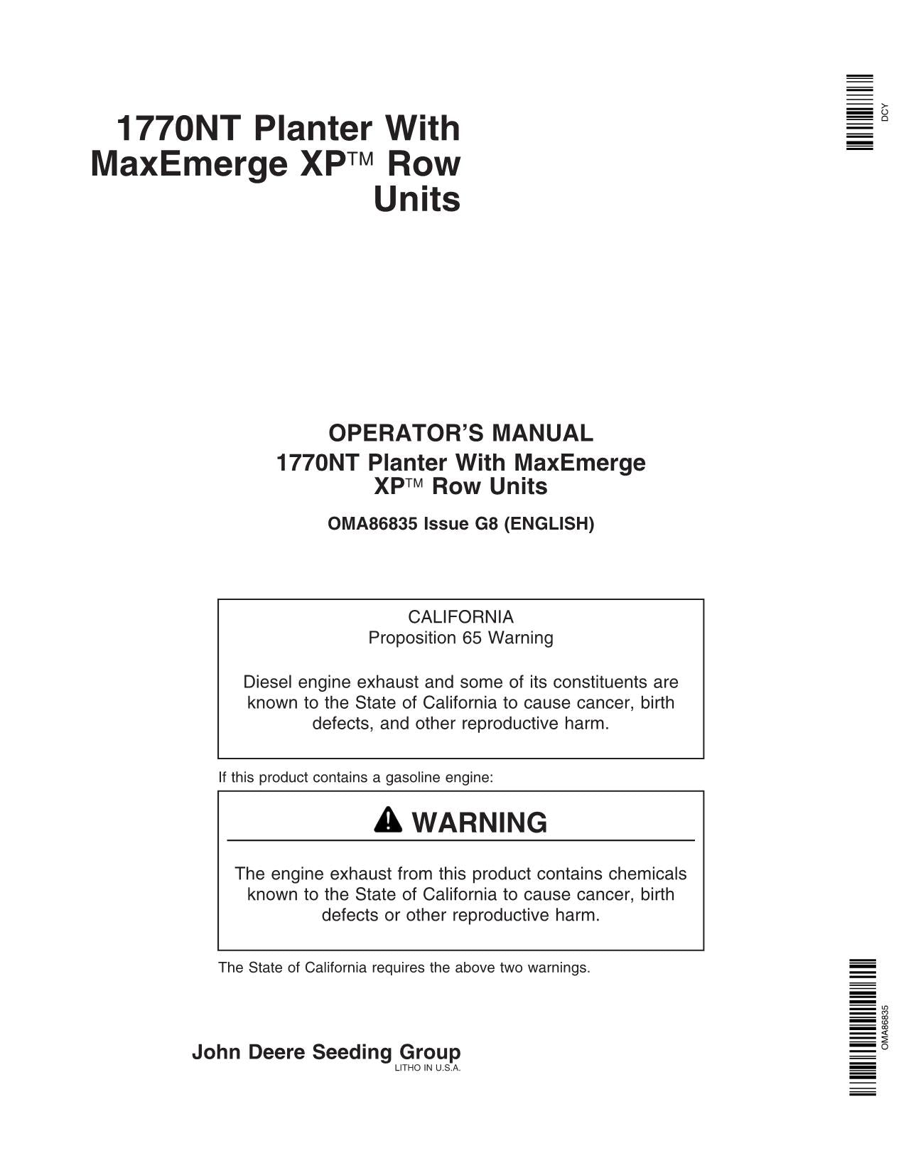 JOHN DEERE 1770NT PLANTER OPERATORS MANUAL #26