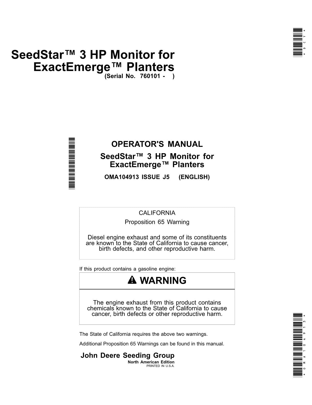 JOHN DEERE SEEDSTAR 3 PLANTER OPERATORS MANUAL #2