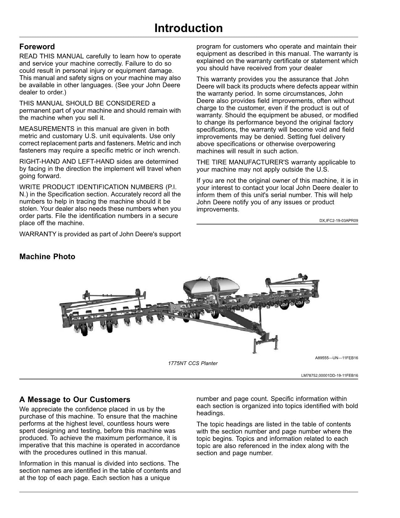 JOHN DEERE EXACTEMERGE CCS 1775NT MAXEMERGE 5E CCS SÄMASCHINE BEDIENUNGSANLEITUNG