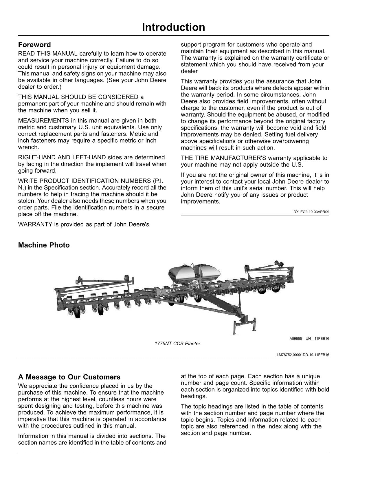 JOHN DEERE 1775NT 12-ROW  16-ROW  24-ROW PLANTER OPERATORS MANUAL