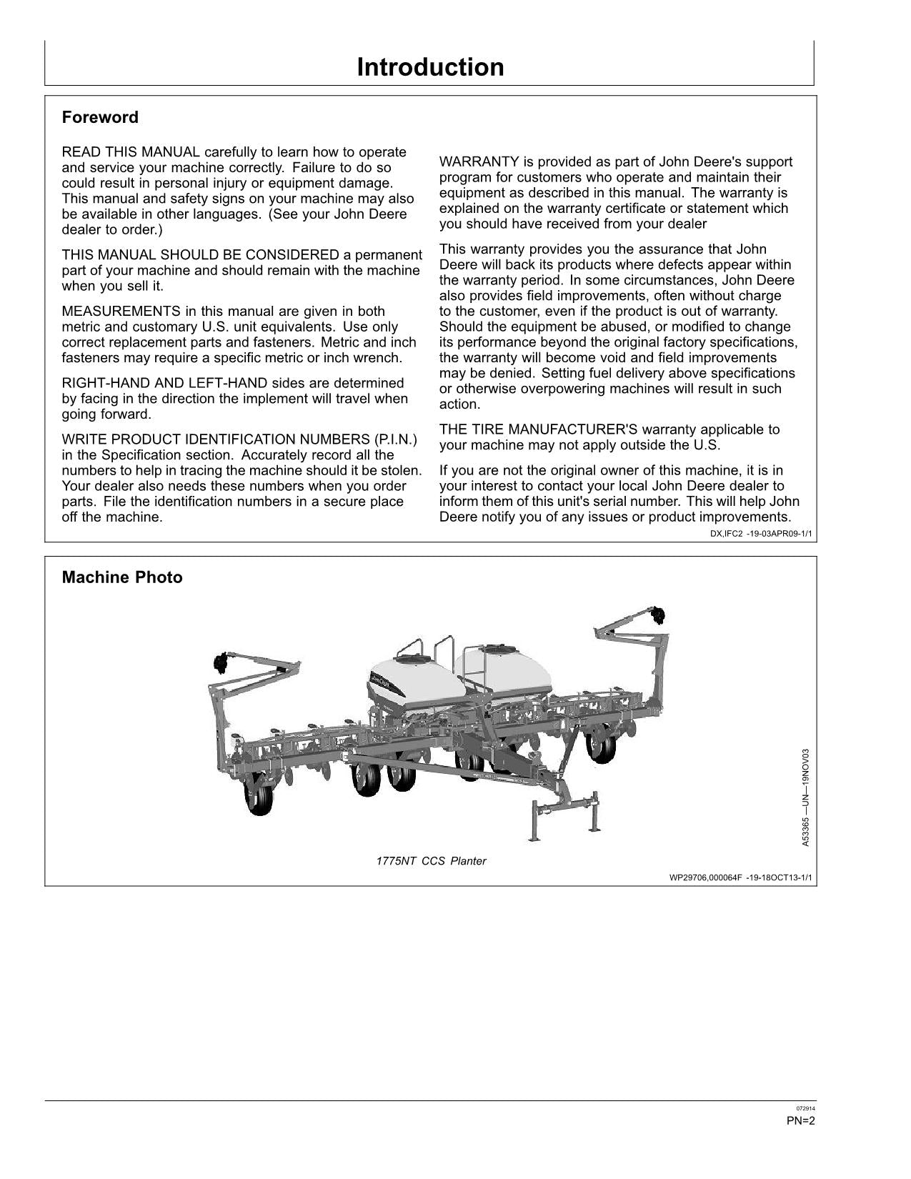 JOHN DEERE 1775NT CCS PLANTER OPERATORS MANUAL #1