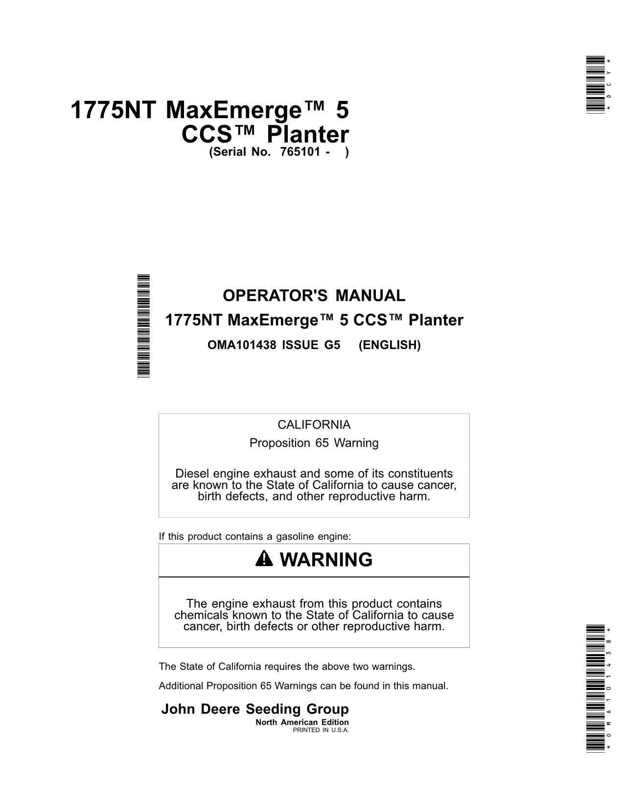 JOHN DEERE 1775NT CCS PLANTER OPERATORS MANUAL #2