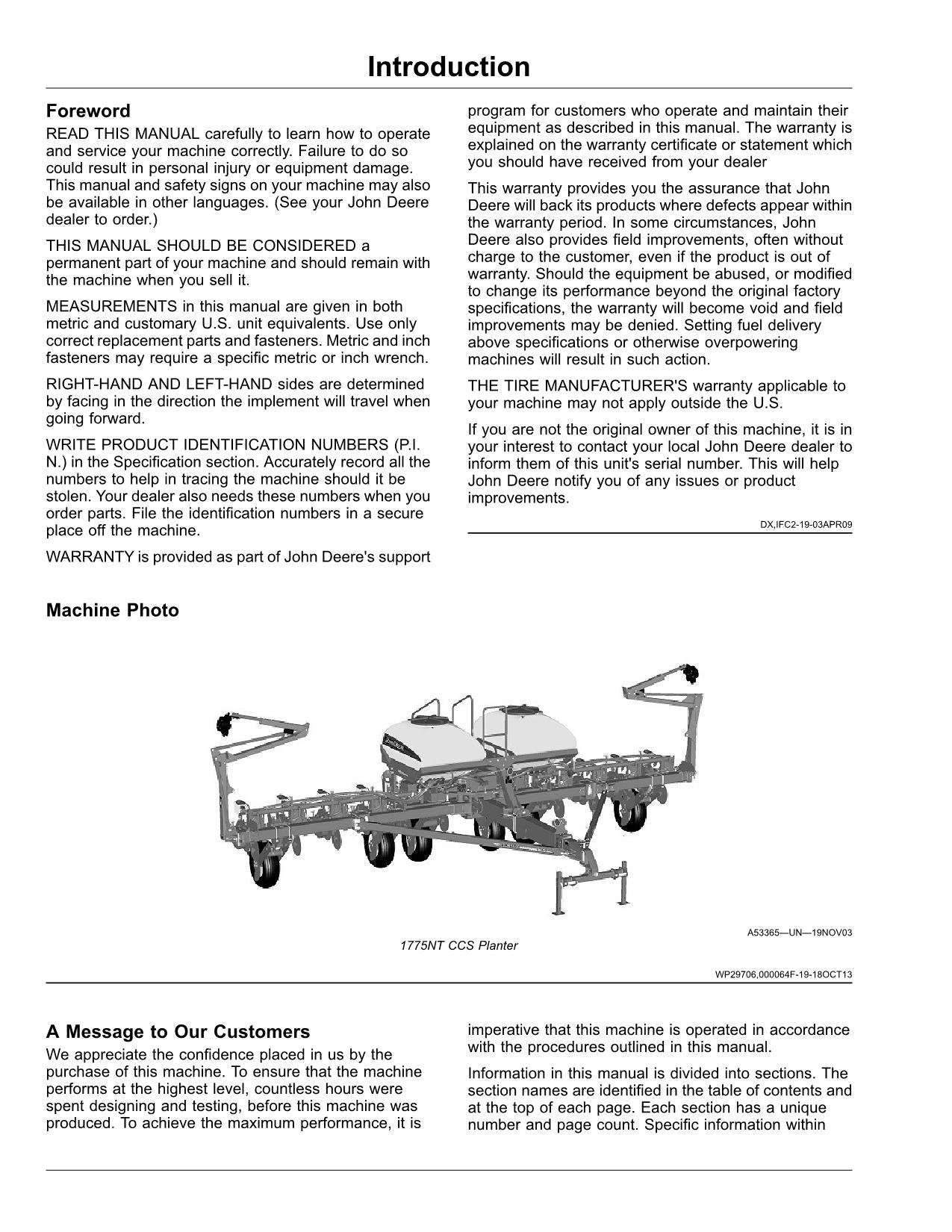 MANUEL D'UTILISATION DU SEMOIR JOHN DEERE MAXEMERGE 5 CCS 12 RANGS 1775NT 24 RANGS