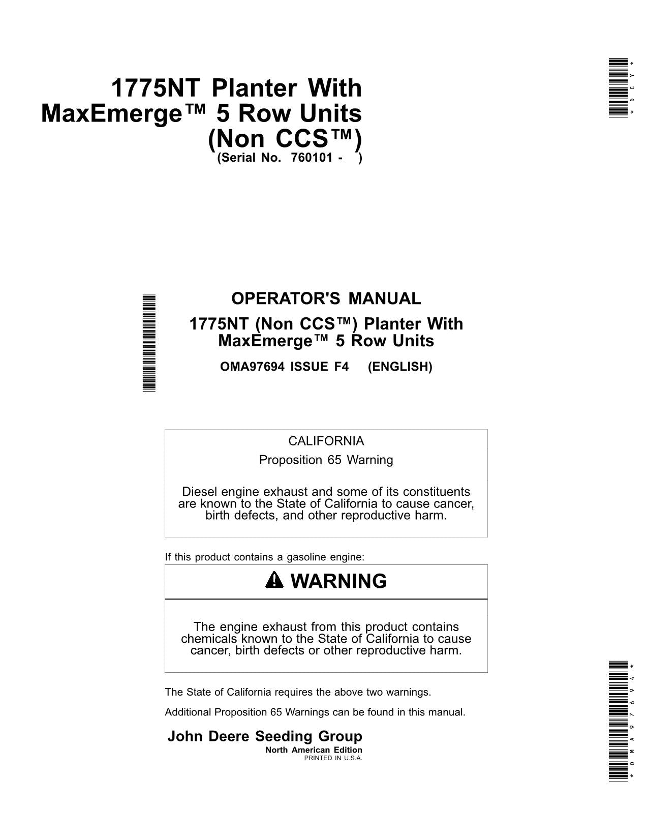 JOHN DEERE 1775NT PLANTER OPERATORS MANUAL #3