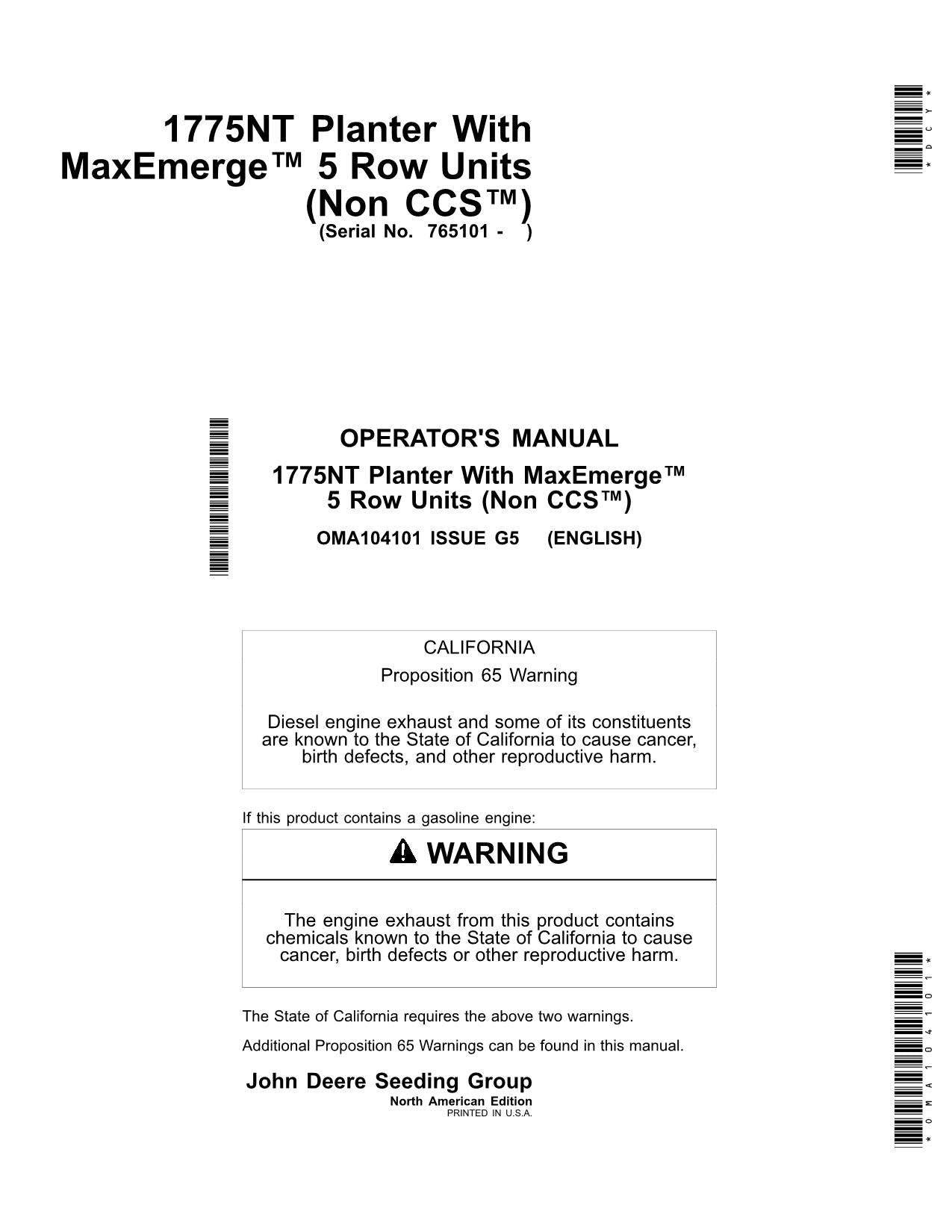 JOHN DEERE 1775NT PLANTER OPERATORS MANUAL #4