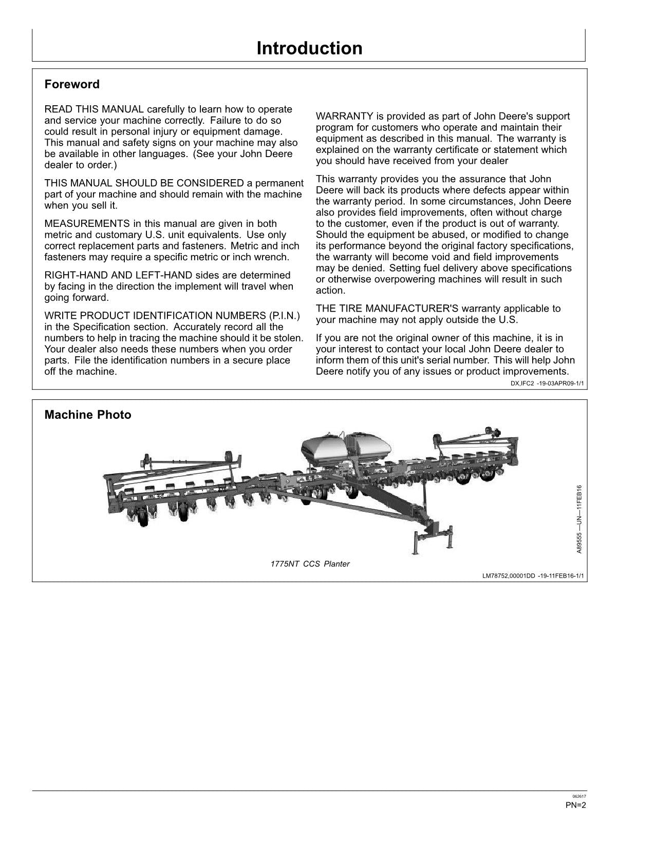 JOHN DEERE 1775NT 12-reihige, 16-reihige, 24-reihige Pflanzmaschine – Bedienungsanleitung