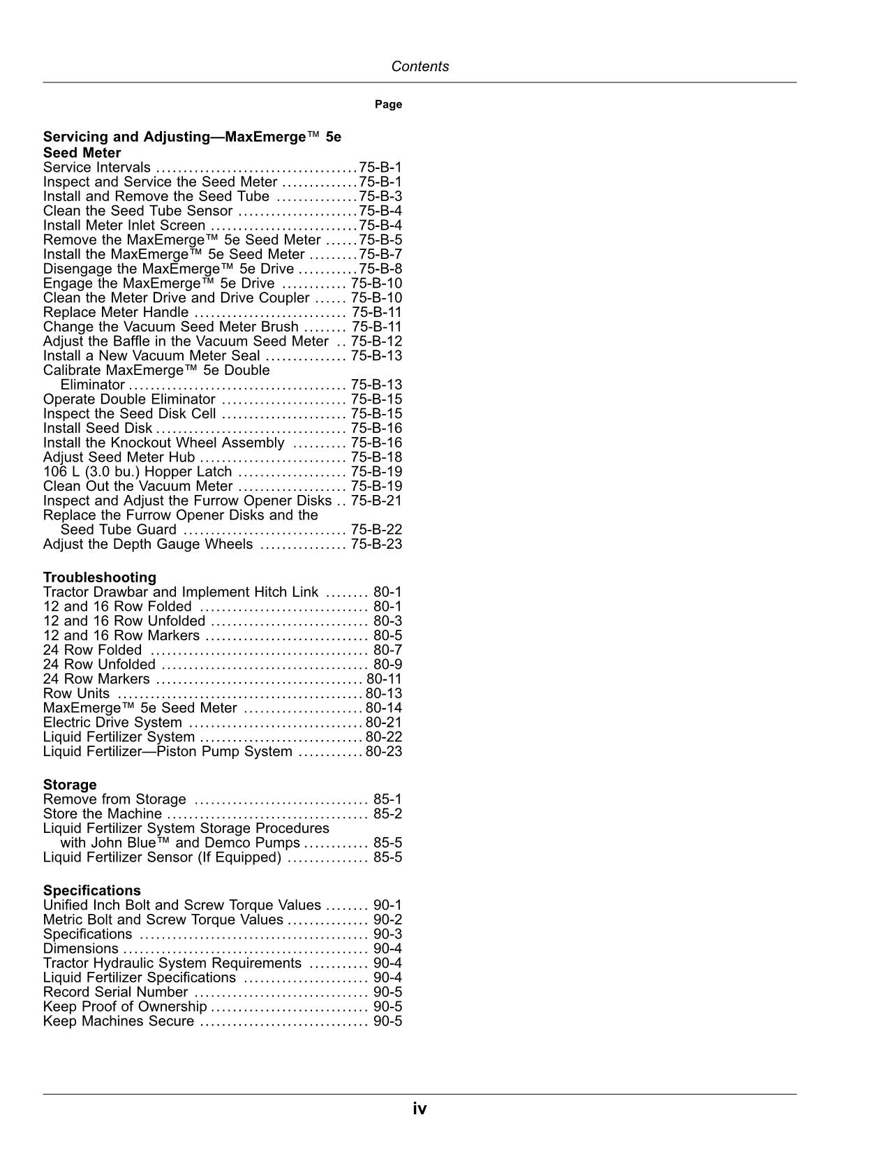 JOHN DEERE 1775NT MAXEMERGE 5E (NON CCS) PLANTER OPERATORS MANUAL